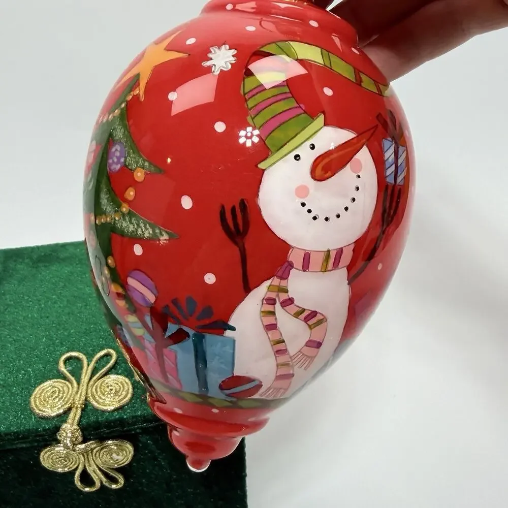 Pier 1 Li Bien Glass Tear Drop Snowman Christmas Ornament 5.5